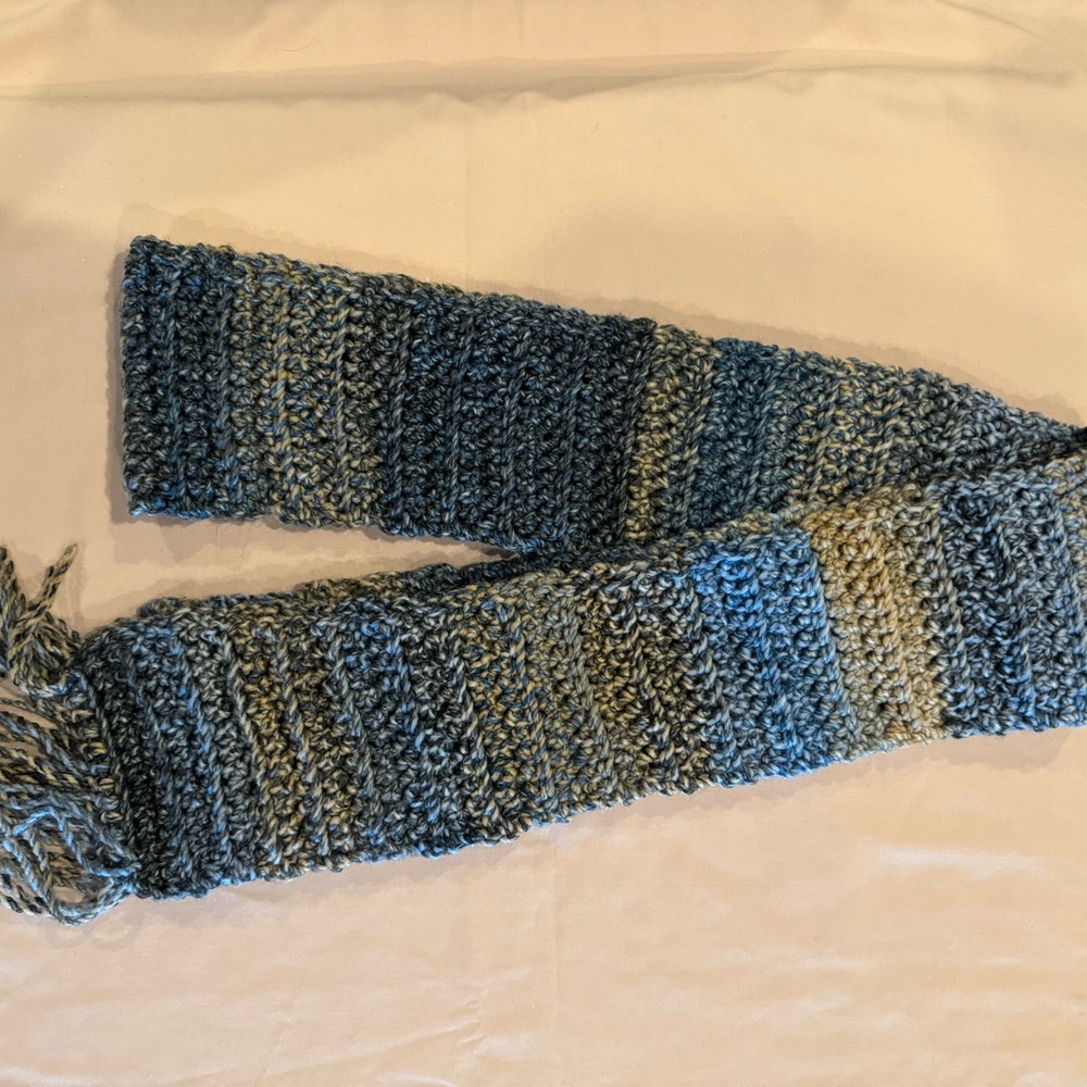 Handmade Blue and Green Knit Scarf